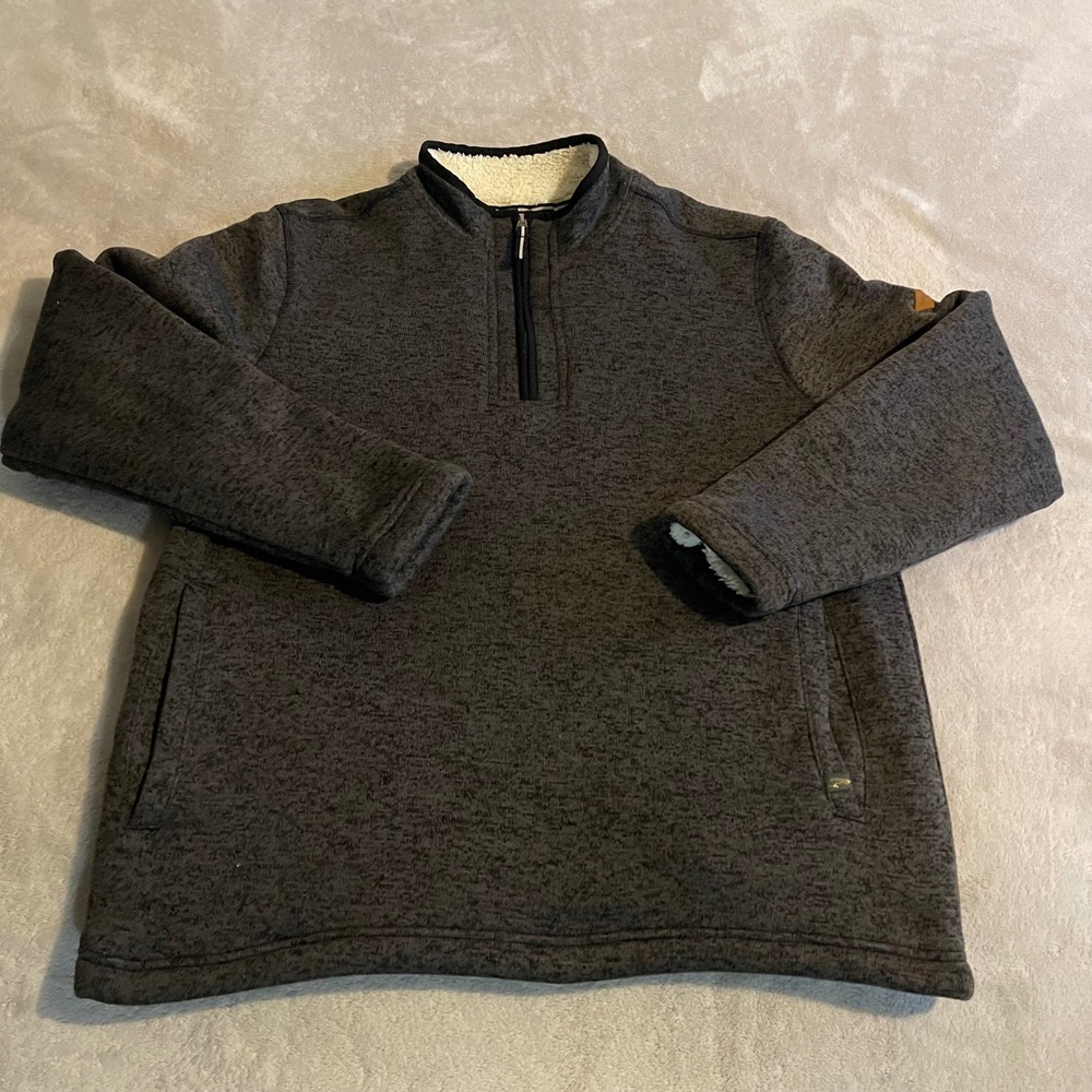 Orvis Mens Classic Collection Gray Quarter Zip Sherpa Lined Pullover Sweater‎ L